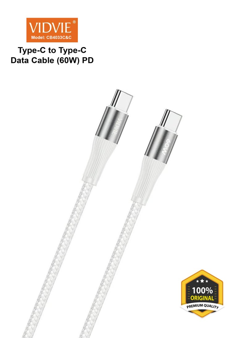 Vidvie Premium Quality Type-C to Type-C Data Cable CB4033C&C, 60W 1.2M