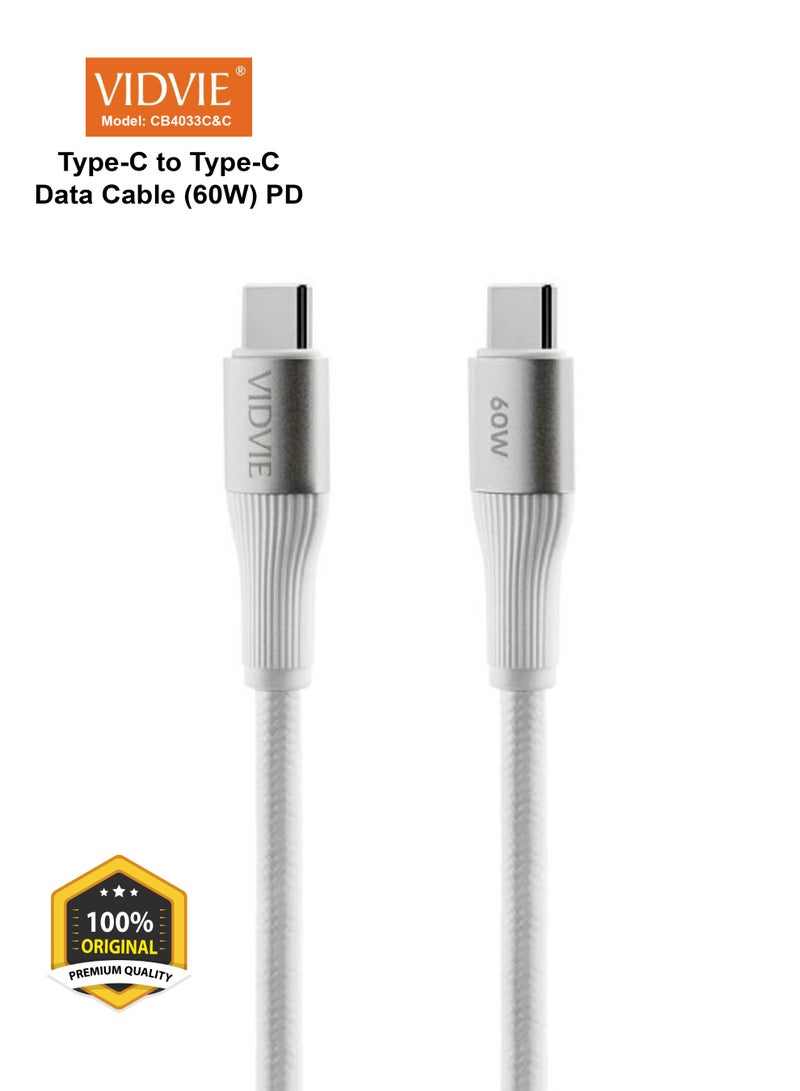 Vidvie Premium Quality Type-C to Type-C Data Cable CB4033C&C, 60W 1.2M