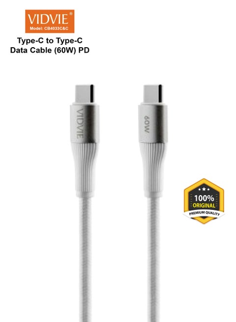 Vidvie Premium Quality Type-C to Type-C Data Cable CB4033C&C, 60W 1.2M