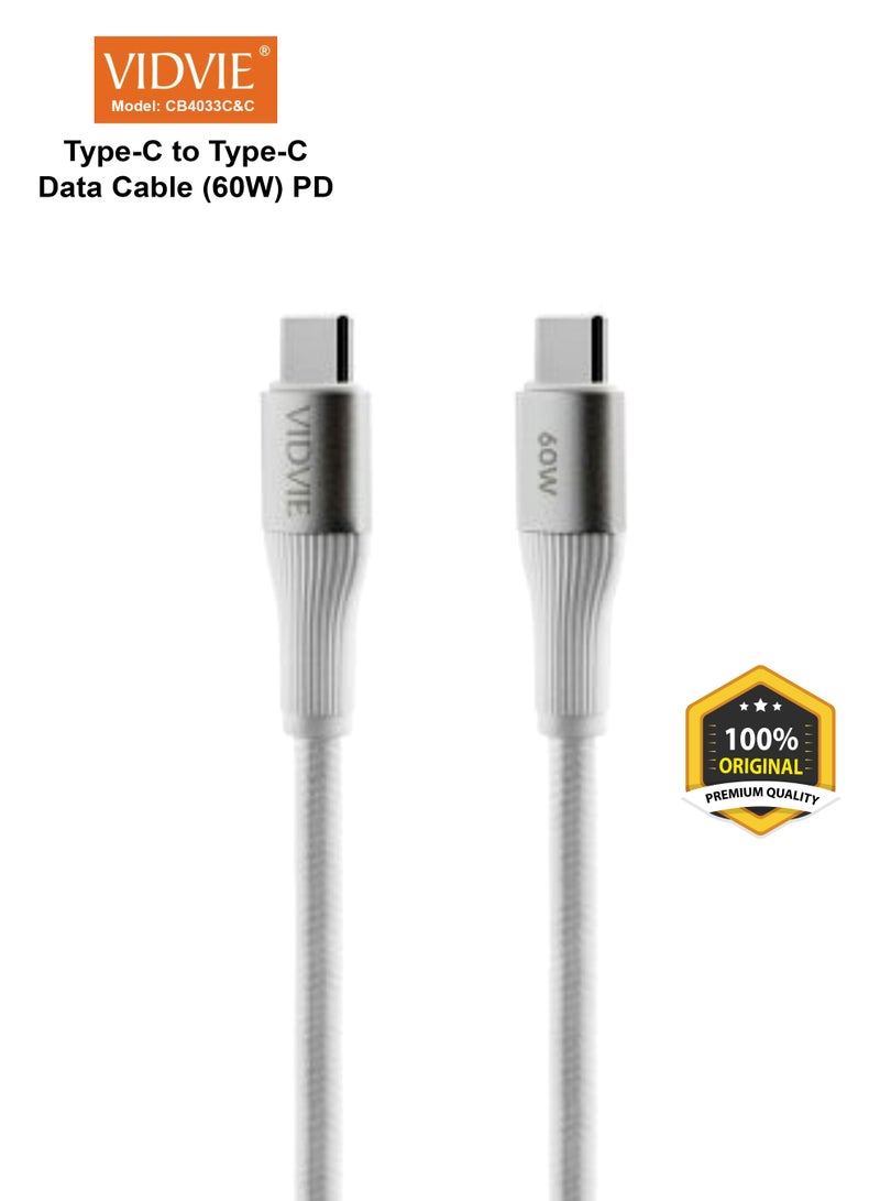 Vidvie Premium Quality Type-C to Type-C Data Cable CB4033C&C, 60W 1.2M