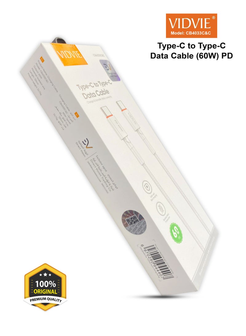 Vidvie Premium Quality Type-C to Type-C Data Cable CB4033C&C, 60W 1.2M