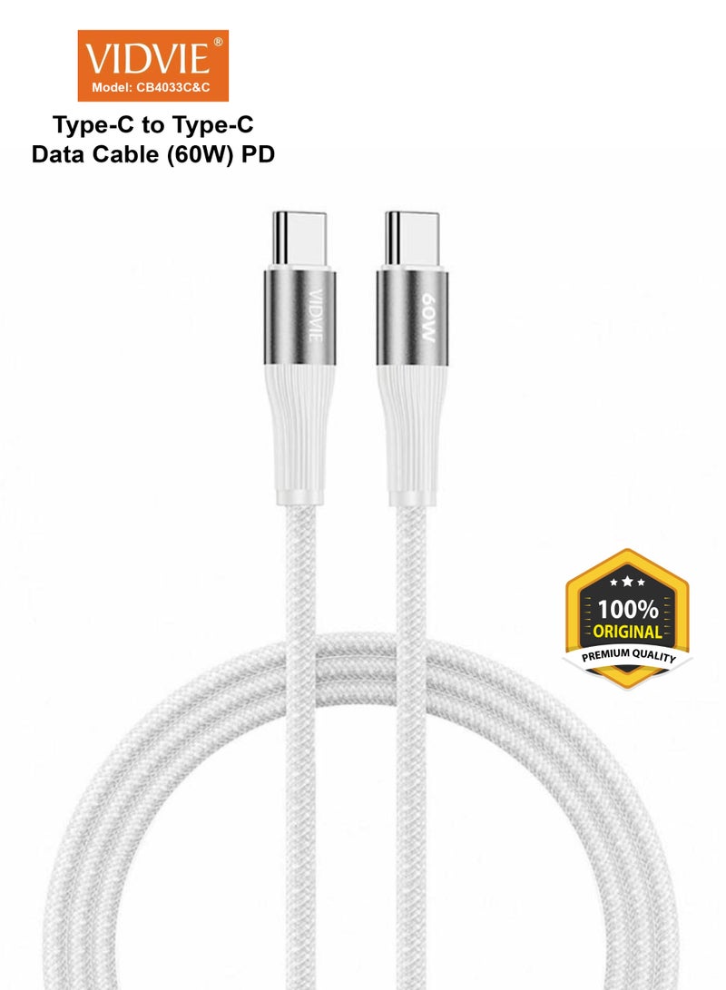Vidvie Premium Quality Type-C to Type-C Data Cable CB4033C&C, 60W 1.2M