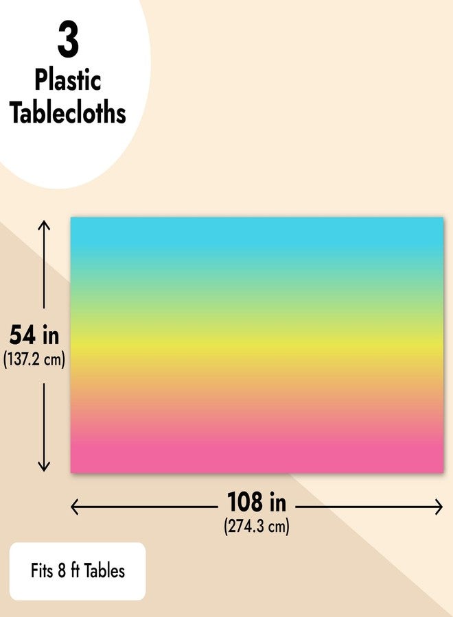 Sparkle and Bash Colorful Tablecloth - 54 x 108 in, Pastel Ombre Plastic, Pack of 3 - Rainbow Plastic Tablecloth for Kids' Party Balloons & Birthday Table Decorations - Image 4