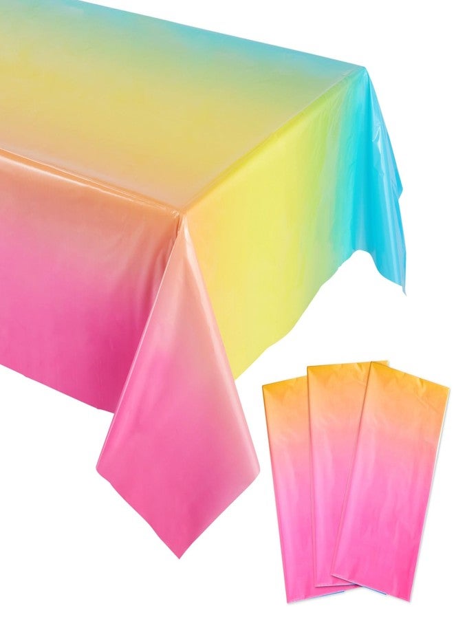 Sparkle and Bash Colorful Tablecloth - 54 x 108 in, Pastel Ombre Plastic, Pack of 3 - Rainbow Plastic Tablecloth for Kids' Party Balloons & Birthday Table Decorations - Image 1