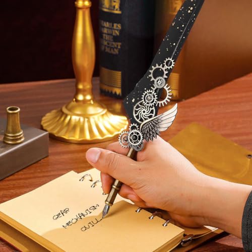 TAZLYN pen fountain pen Black Feather Ink Pen Set Elegant Writing Luxury Fountain Calligraphy Ink Pen Set Retro Decor Dip parker pen gift Fountain Feather pen return gift (PACK OF 1) - Image 3