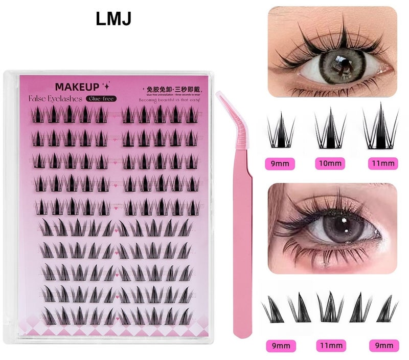 100 clusters of segmented eyelashes, with their own glue, the two styles are mixed and matched to create beautiful eyes, so that the eyes are naturally enlarged, easy to wear and quick to remove. Easy to create a charming shape, waterproof, sweatproof and oilproof, not afraid of high temperatures, so that you are full of energy and spirits!This product contains tweezers and does not require additional purchase. - Image 2