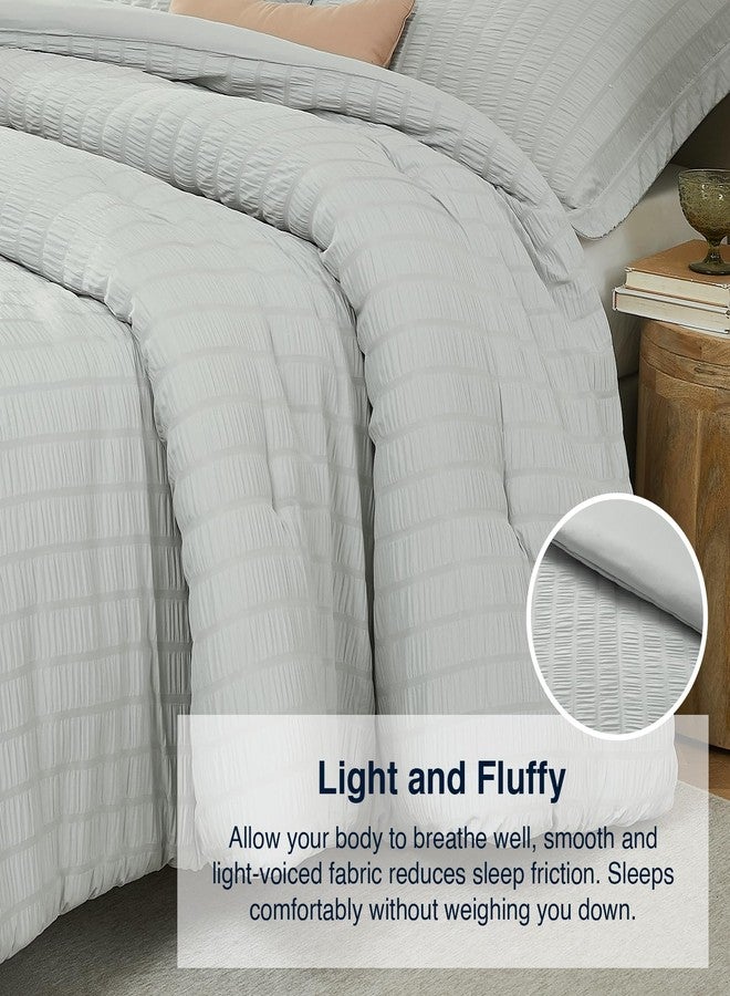 Quataly Light Grey King Comforter Set - 3 Pieces Seersucker Lightweight Bedding Comforter Sets (1 Soft Fluffy Comforter & 2 Pillowcases) - All Seasons Cozy Modern Bed Sets for Women Men - Image 5