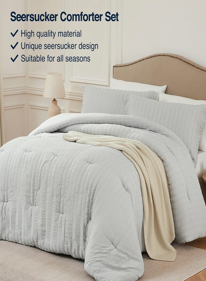 Quataly Light Grey King Comforter Set - 3 Pieces Seersucker Lightweight Bedding Comforter Sets (1 Soft Fluffy Comforter & 2 Pillowcases) - All Seasons Cozy Modern Bed Sets for Women Men - Image 2