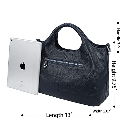 Iswee Satchel Bags for Women Hand Bag Shoulder Bag Leather Tote Bag Top Handle Purses and Handbags Work Bag Ladies (Navy Blue) - Image 3