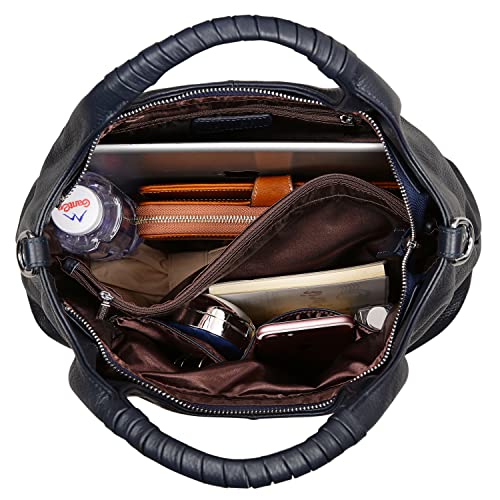 Iswee Satchel Bags for Women Hand Bag Shoulder Bag Leather Tote Bag Top Handle Purses and Handbags Work Bag Ladies (Navy Blue) - Image 5