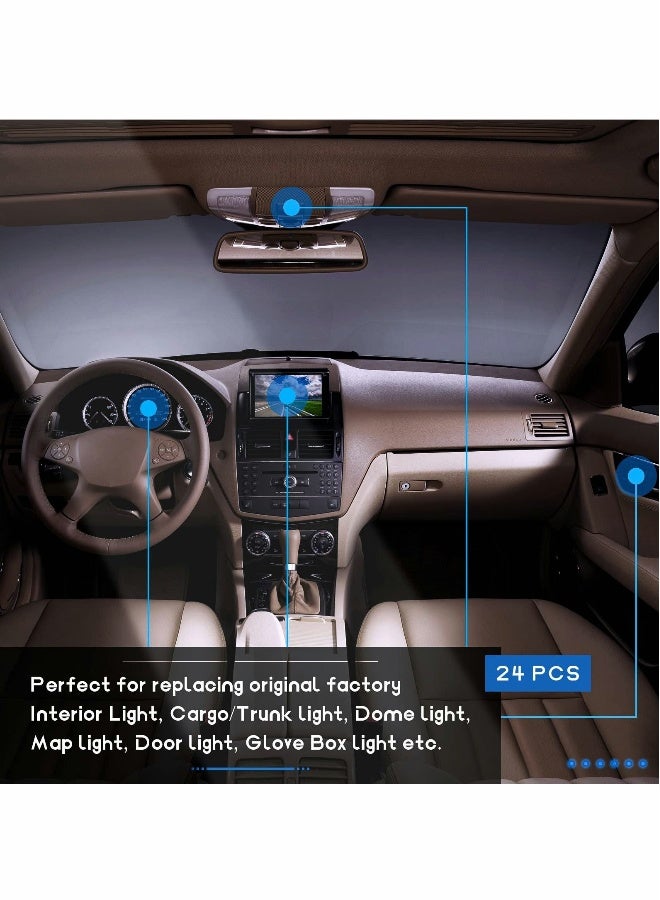 24 Pieces Dome Light Bulbs LED Car Bulb Kit Set T10 31 mm 42 mm LED Festoon Bulbs Interior LED Interior Replacement Bulbs for Car Map Door Courtesy(White) - Image 2