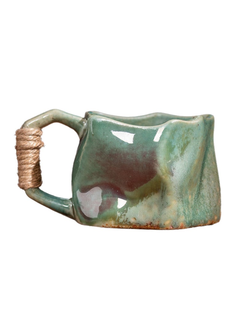 Special-Shaped Mugs, Retro Ceramic Cups, Irregular Cups, Stoneware Water Cups, High-Value Coffee Cups（Green 250ml） - Image 1