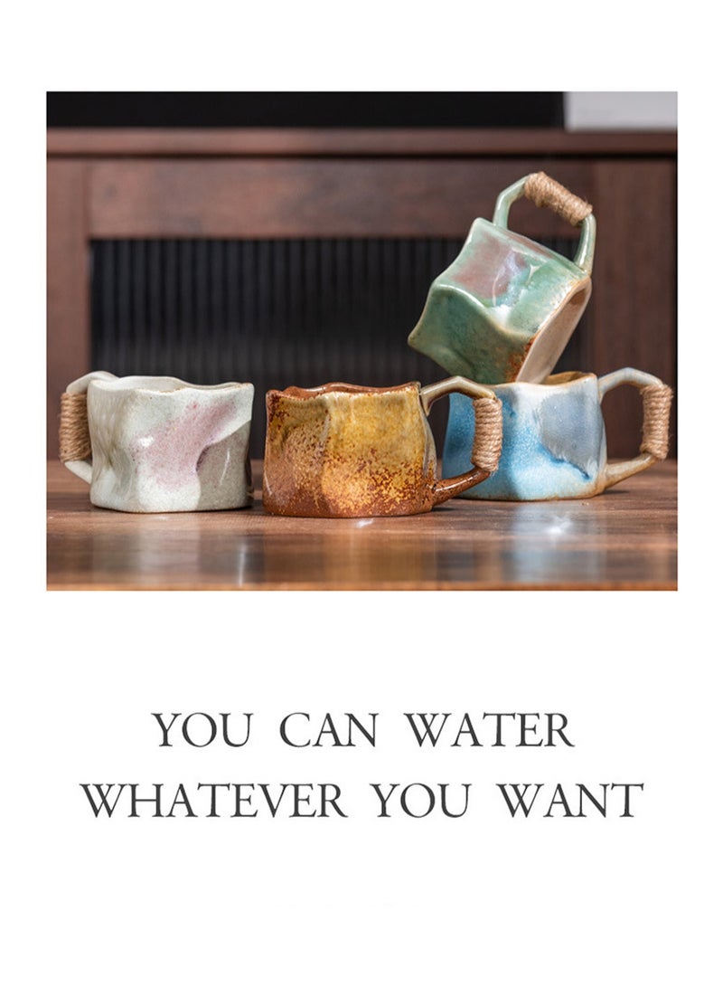 Special-Shaped Mugs, Retro Ceramic Cups, Irregular Cups, Stoneware Water Cups, High-Value Coffee Cups（Green 250ml） - Image 2