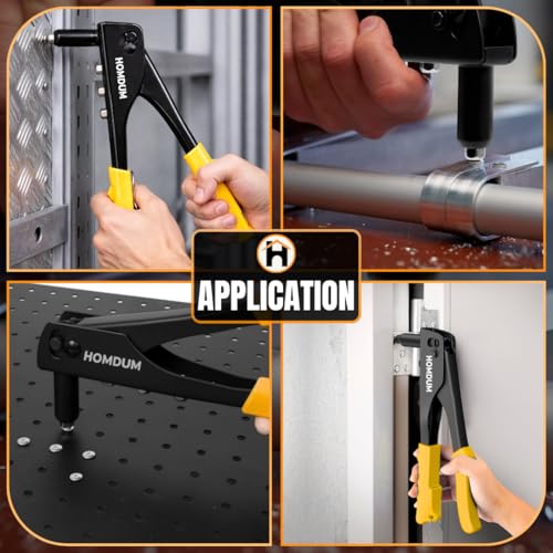 Homdum Non Slip 10 inch Rivet Gun and Rivets, Riveter Nail Gun, Pop Riveter With 150 Aluminum Blind Rivets (Green yellow). - Image 4