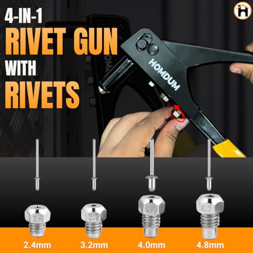Homdum Non Slip 10 inch Rivet Gun and Rivets, Riveter Nail Gun, Pop Riveter With 150 Aluminum Blind Rivets (Green yellow). - Image 5