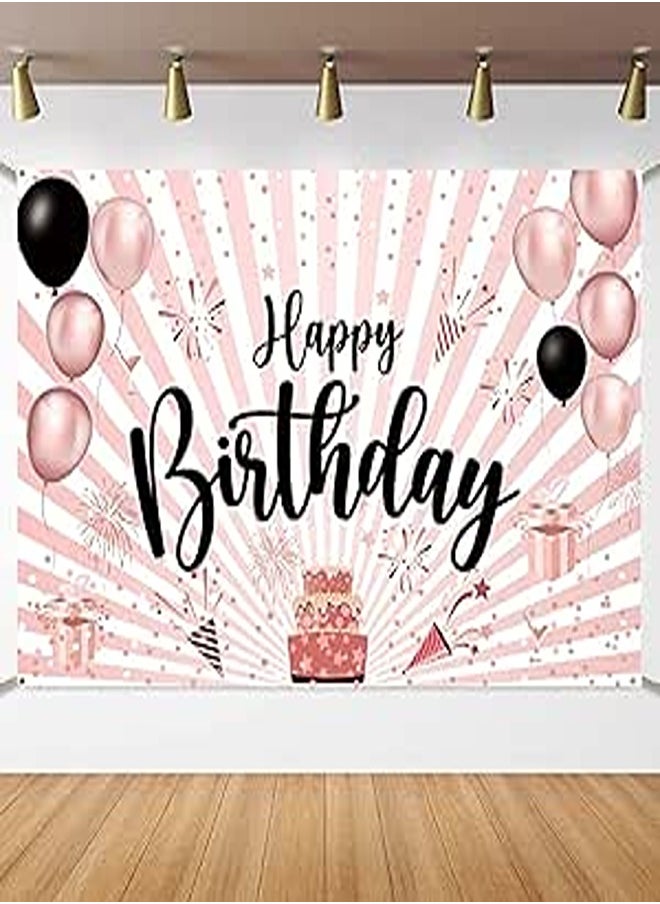 Happy Birthday Banner Backdrop Large Pink Birthday Decorations Party Background Photo Booth Props for Women Girls Birthday Backdrop Baby Shower Decorations, 6x3.6ft 