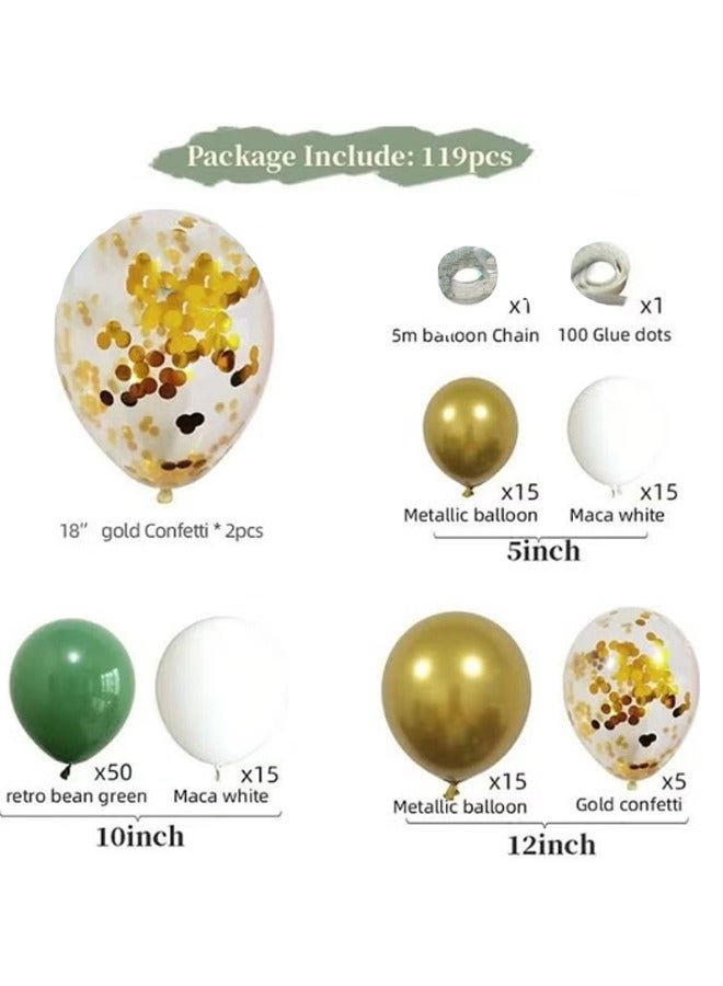 زيمي مجموعة 119 قطعة من بالونات اللاتكس المزخرفة باللون الأخضر الزيتوني - مثالية للتخرج وحفلات استقبال المولود الجديد وحفلات الزفاف وأعياد الميلاد وحفلات العزوبية - مناسبة للداخلية والخارجية - Image 2