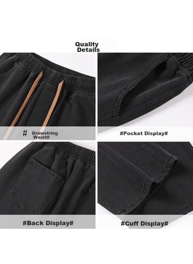 Denim Jeans For Men, Spring And Autumn American Retro Straight-leg Pants, Loose Wide-leg Casual Trousers, Black And Gray, 4XL - Image 4