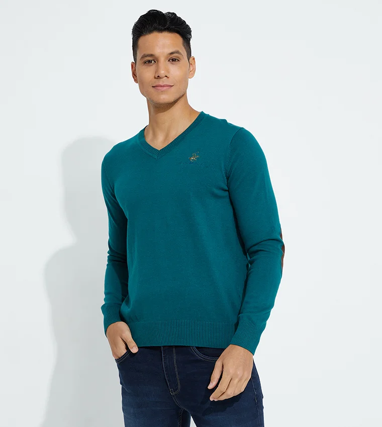 BEVERLY HILLS POLO CLUB Beverly Hills Polo Club V-Neck Logo Embroidered Sweater