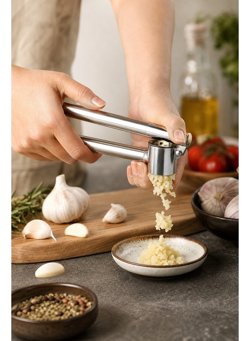 Stainless Steel Garlic Press Heavy Duty – 304 Food Grade Halal Safe Garlic Crusher with Extended Lever Handle, Easy Squeeze Mincer for Arabic Kitchen, Restaurant & Large Family, No Peeling Needed, Easy Clean - Image 2