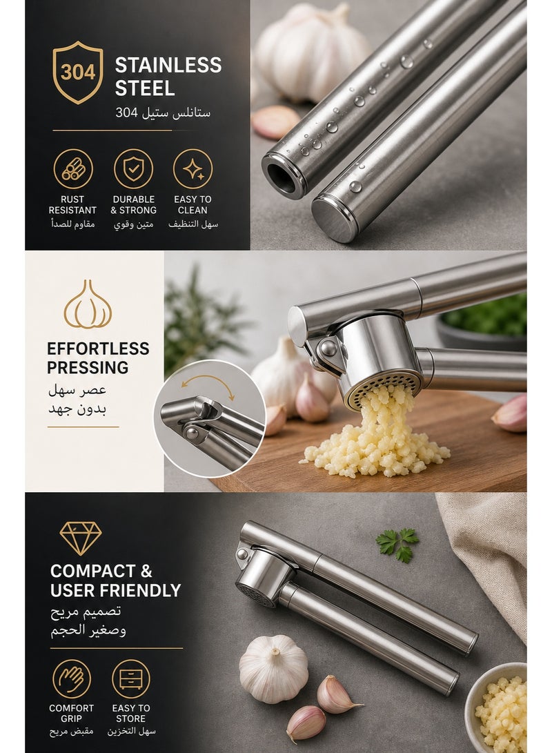 Stainless Steel Garlic Press Heavy Duty – 304 Food Grade Halal Safe Garlic Crusher with Extended Lever Handle, Easy Squeeze Mincer for Arabic Kitchen, Restaurant & Large Family, No Peeling Needed, Easy Clean - Image 4
