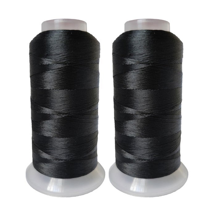 POLYESTER THREAD HEAVY DUTY BONDED UV RESISTANT OUTDOOR THREAD 69 T70 SIZE 210D3PLY FOR MARINE UPHOLSTERY LEATHER SEWING CRAFTS 3000YARDS PACK OF 2 BLACK
