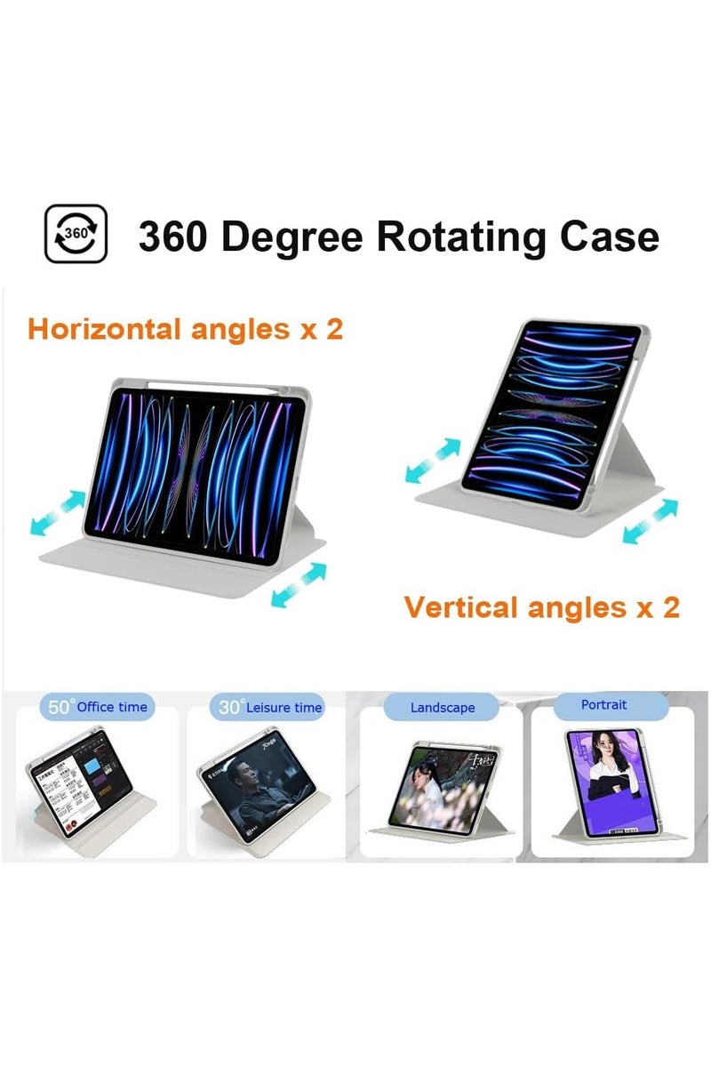 LEDIN Rotating Case for iPad Pro 12.9-Inch (2022), with Pencil Holder,360 Degree Rotation Protective Stand Slim Cover Clear Back, Auto Wake/Sleep (iPad Pro 12.9) - Image 3