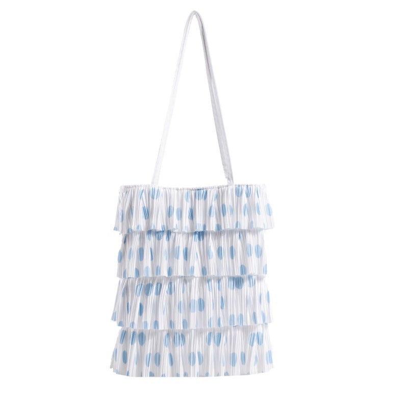 Women'S Bag New Style Pleated Tote Bag Solid Color Tassel Cake Skirt Bag Fresh Style Underarm Shoulder Bag Crossbody