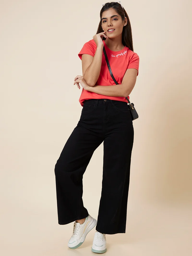 Women Red Pure Cotton T-Shirt