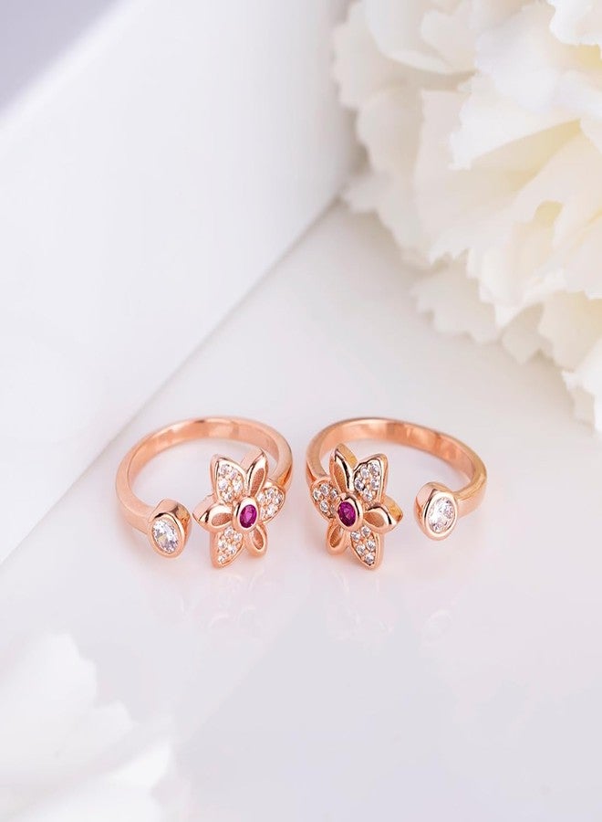 ZAVYA 925 Sterling Silver Cubic Zirconia Studded Floral Rose Gold Plated Toe Ring | Gift for Women & Girls | With Certificate of Authenticity and 925 Hallmark - Image 2
