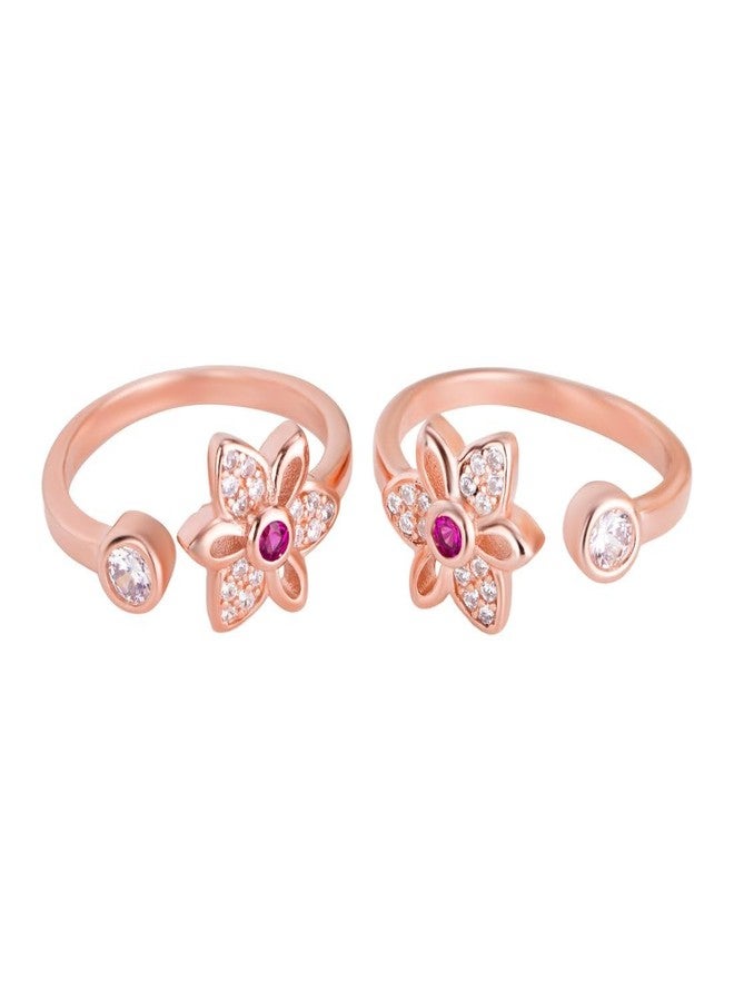 ZAVYA 925 Sterling Silver Cubic Zirconia Studded Floral Rose Gold Plated Toe Ring | Gift for Women & Girls | With Certificate of Authenticity and 925 Hallmark - Image 1