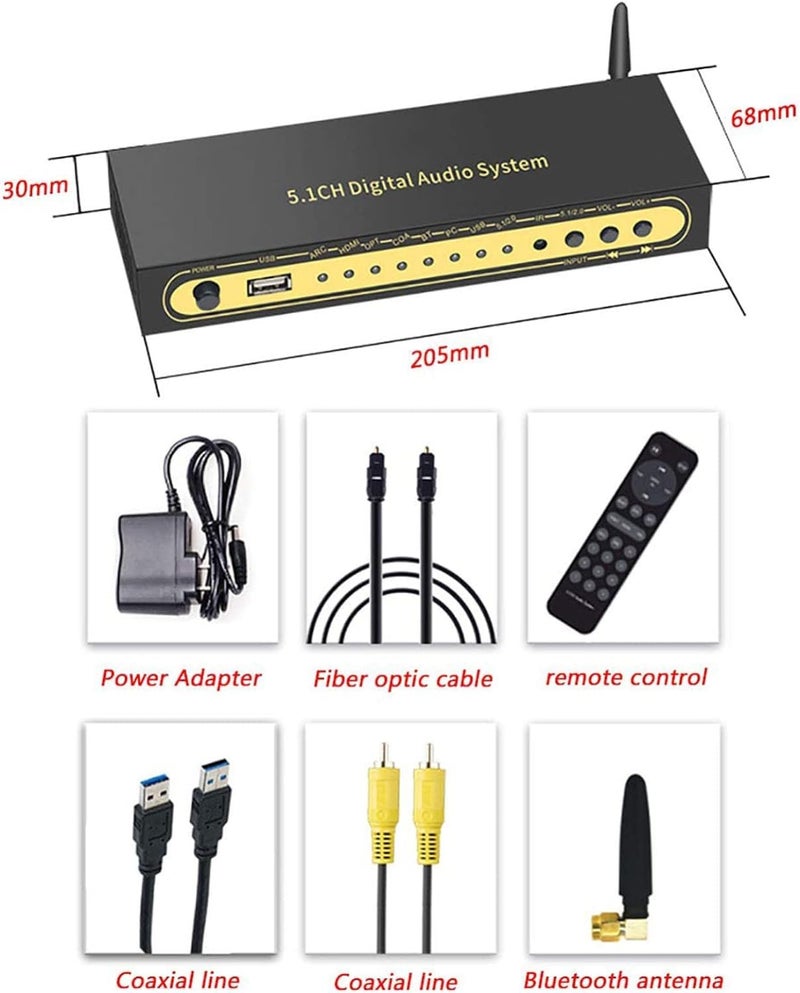 Tobo 5.1 Audio Decoder, DTSHD Dolby Atmos, U Disk HDMI Bluetooth 5.0 Optical Fiber ARC Coaxial, Support Blu-Ray Playerps Mputerset-Top Box and Other Source Devices TD-1098WA - Image 2