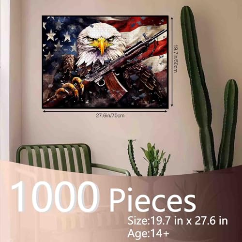 Tucocoo American Flag Jigsaw Puzzles for Adults 1000 Pieces Bald Eagle Shoulder a Gun Jigsaw Puzzle Art 20 x 27 Inches Colorful DIY Puzzles for Home Decoration Family Puzzle Perfect for Game Nights - Image 5