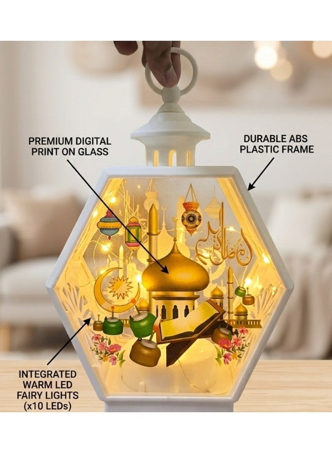 Hedge Ramadan LED Lantern Decoration Lights Islamic Eid Mubarak Hexagon Hanging Lantern String Lights with Mosque Design Warm Light Ramadan Kareem Decorations for Home Garden and Festive Decor - Image 3