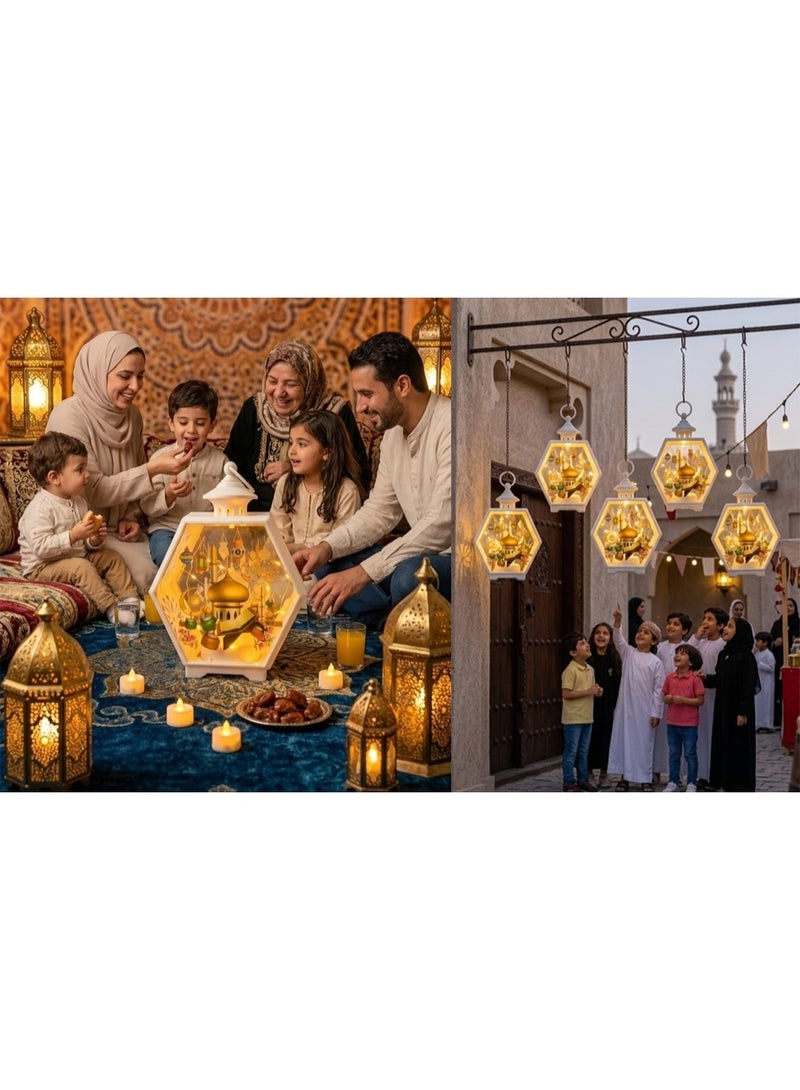 Hedge Ramadan LED Lantern Decoration Lights Islamic Eid Mubarak Hexagon Hanging Lantern String Lights with Mosque Design Warm Light Ramadan Kareem Decorations for Home Garden and Festive Decor - Image 5