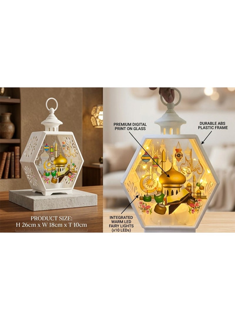 Hedge Ramadan LED Lantern Decoration Lights Islamic Eid Mubarak Hexagon Hanging Lantern String Lights with Mosque Design Warm Light Ramadan Kareem Decorations for Home Garden and Festive Decor - Image 4