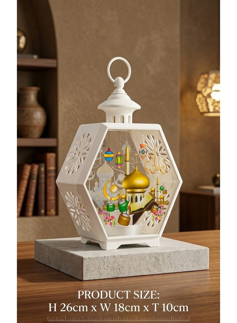 Hedge Ramadan LED Lantern Decoration Lights Islamic Eid Mubarak Hexagon Hanging Lantern String Lights with Mosque Design Warm Light Ramadan Kareem Decorations for Home Garden and Festive Decor - Image 2