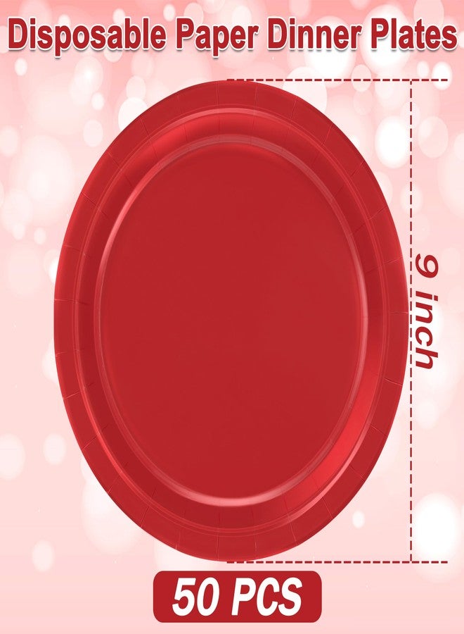QZYL 50 PCS Paper Plates, Red Heavy Duty Party Plates, Round 9 Inches Disposable Paper Dinner Plates, Everyday Use Paper Plates Set for Daily Meals Wedding Christmas Picnic Supplies - Image 2