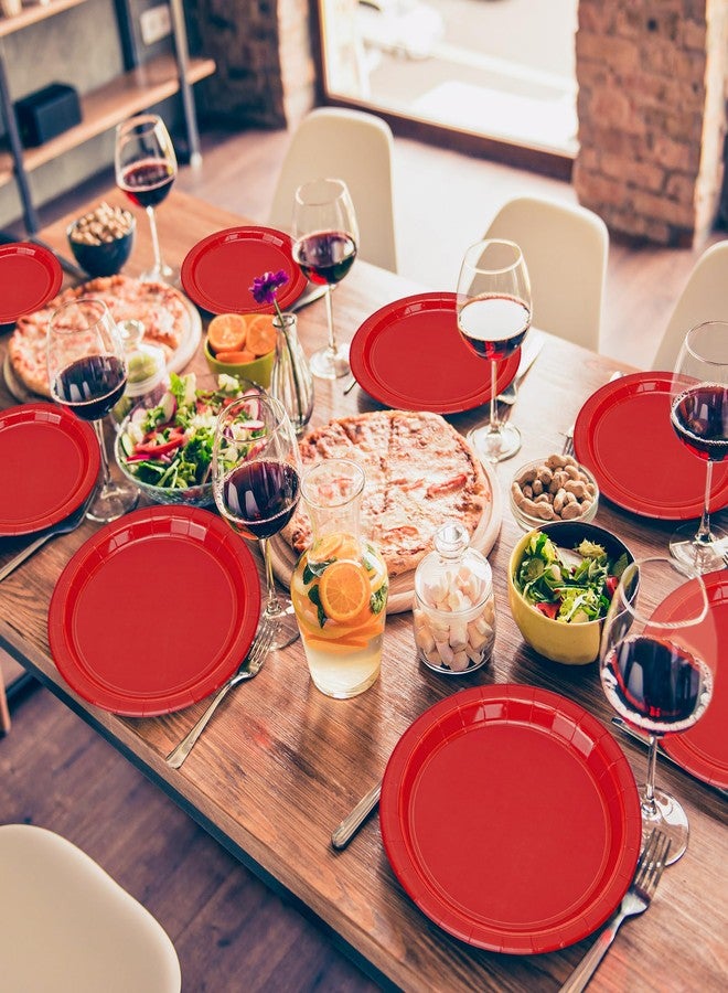 QZYL 50 PCS Paper Plates, Red Heavy Duty Party Plates, Round 9 Inches Disposable Paper Dinner Plates, Everyday Use Paper Plates Set for Daily Meals Wedding Christmas Picnic Supplies - Image 4