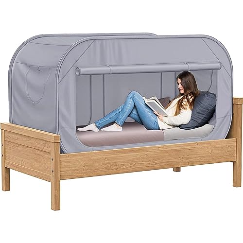 TidyFriend Twin Bed Tent PopUp Privacy Canopy  Tent Beds for Kids and Adults  Cozy Light Blocking Breathable Pongee Fabric for Sleep Play or Study Collapsible Design Modern Grey