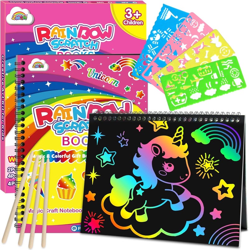 ZMLM Scratch Paper Art-Crafts Gift: 2 Pack Supplies Toys for 3 4 5 6 7 8 9 10 Years Old Girls and Boys Kids Gifts Birthday Party Games Unicorns - Image 1