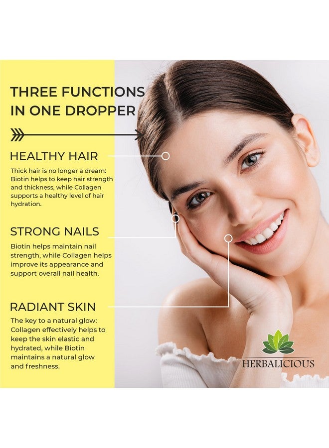 HERBALICIOUS مكملات الكولاجين السائلة للنساء - تركيبة شاملة لمكمل الشعر والبشرة والأظافر مع 10000 ميكروغرام كولاجين 5000 ميكروغرام بيوتين 5000 ميكروغرام كيراتين 5000 ميكروغرام ساو بالميتو، صنع في الولايات المتحدة، 2 أونصة سائلة - Image 5
