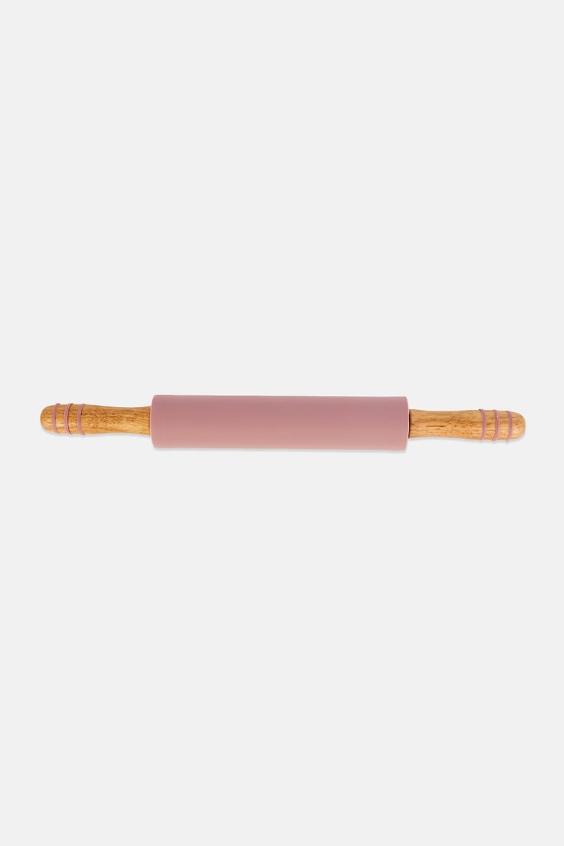 Bombay Nonstick Silicone Rolling Pin With Wood Handles, Mauve - Image 1