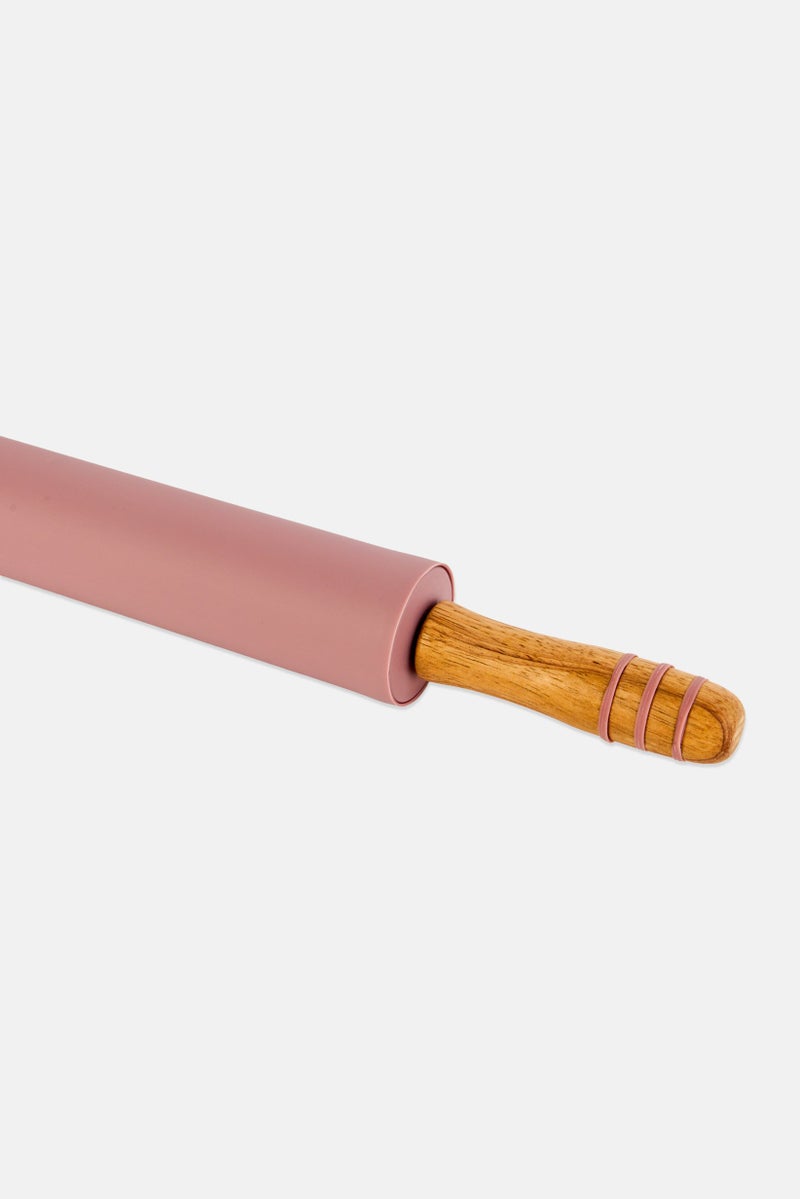 Bombay Nonstick Silicone Rolling Pin With Wood Handles, Mauve - Image 3