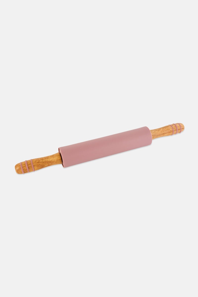 Bombay Nonstick Silicone Rolling Pin With Wood Handles, Mauve - Image 2