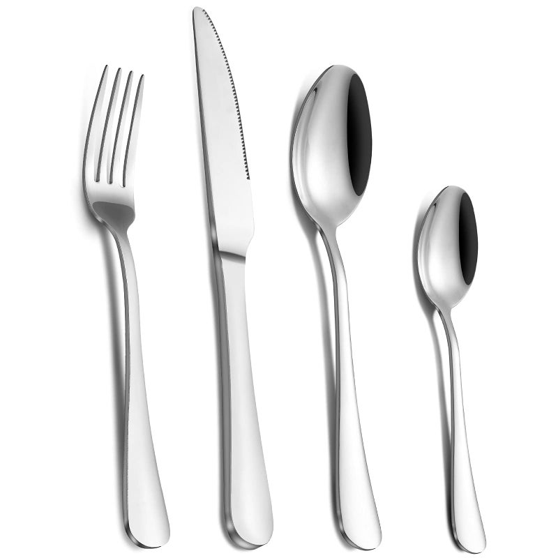Cutlery Set Pleafind Cutlery Set for 6 24 Piece Silverware Set Stainless Steel Knife and Fork Set Flatware Set Mirror Polished Dishwasher Safe