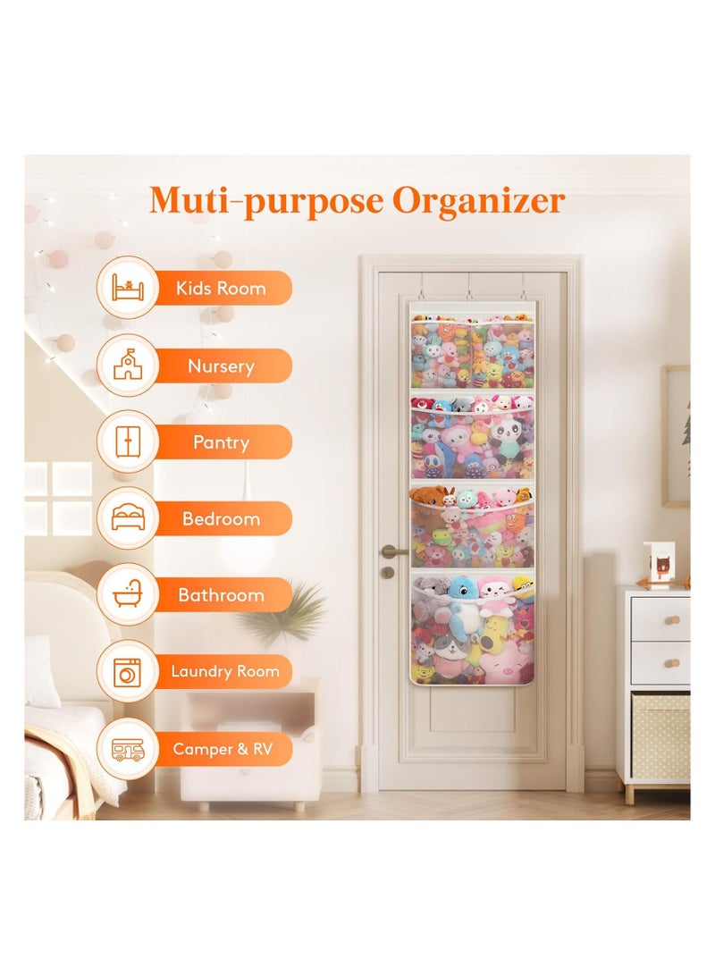 Stuffed Animal Storage, 1 Pack Over the Door Organizer with 5 Expandable Mesh Pockets, Breathable Hanging Kid Plush Net Hammock Baby Toy Holder for Closet, Nursery, Bedroom, Bathroom,White  - Image 2