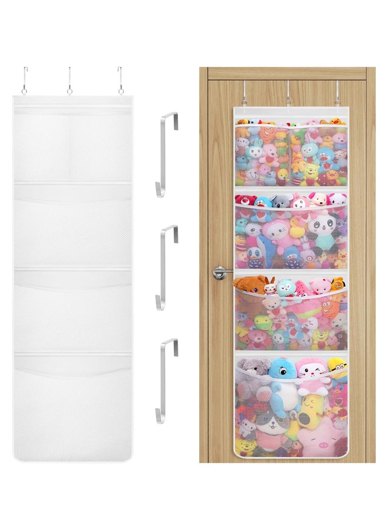 Stuffed Animal Storage, 1 Pack Over the Door Organizer with 5 Expandable Mesh Pockets, Breathable Hanging Kid Plush Net Hammock Baby Toy Holder for Closet, Nursery, Bedroom, Bathroom,White  - Image 1