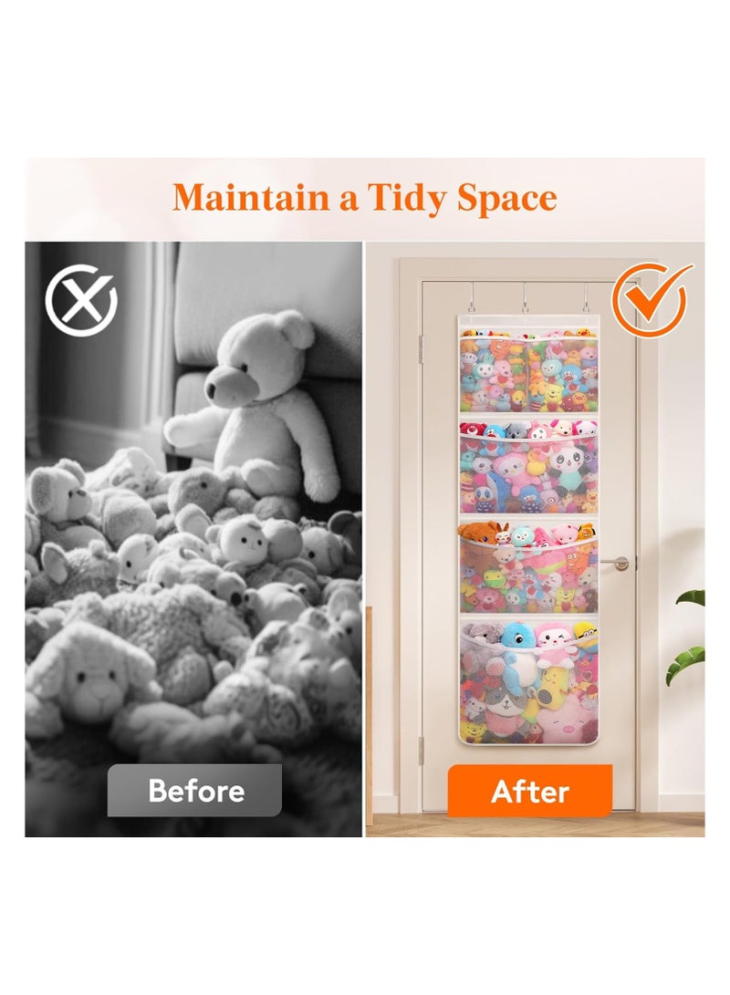 Stuffed Animal Storage, 1 Pack Over the Door Organizer with 5 Expandable Mesh Pockets, Breathable Hanging Kid Plush Net Hammock Baby Toy Holder for Closet, Nursery, Bedroom, Bathroom,White  - Image 4