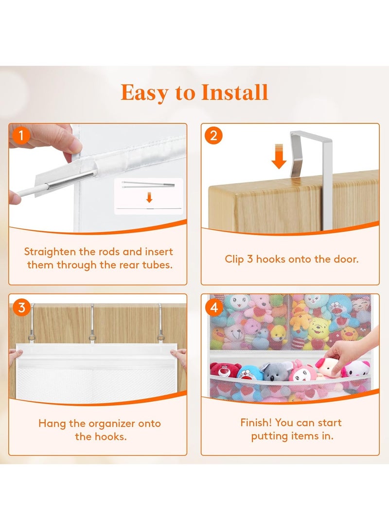 Stuffed Animal Storage, 1 Pack Over the Door Organizer with 5 Expandable Mesh Pockets, Breathable Hanging Kid Plush Net Hammock Baby Toy Holder for Closet, Nursery, Bedroom, Bathroom,White  - Image 5